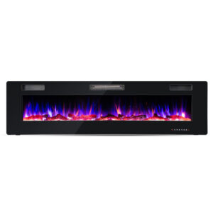 68 Inch Ultra-Thin Electric Fireplace Recessed Wall Mounted with Crystal Log Decoration - Color: Black - Size: 68 inches