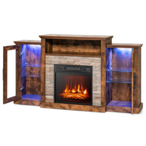 Fireplace? TV Stand with 16-Color Led Lights for TVs up to 65 Inch - Color: Brown