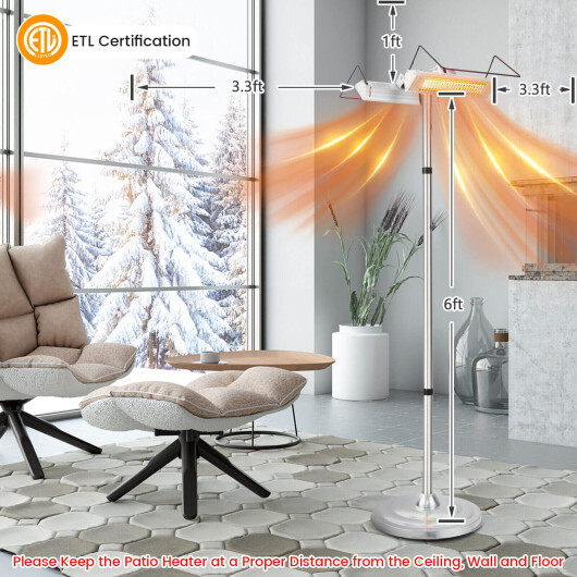 1500W Standing Electric Heater with Double-sided Heating - Color: Silver - Image 2