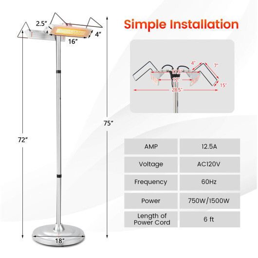 1500W Standing Electric Heater with Double-sided Heating - Color: Silver - Image 5