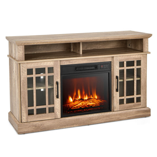 48 Inch Electric Fireplace TV Stand with Cabinets for TVs Up to 55 Inch-Natural - Color: Natural - Size: 48 inches