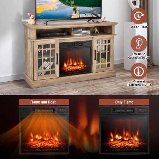 48 Inch Electric Fireplace TV Stand with Cabinets for TVs Up to 55 Inch-Natural - Color: Natural - Size: 48 inches - Image 3