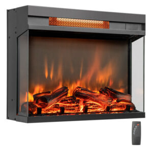 23-inch 3-Sided Electric Fireplace Insert with Remote Control-Black - Color: Black