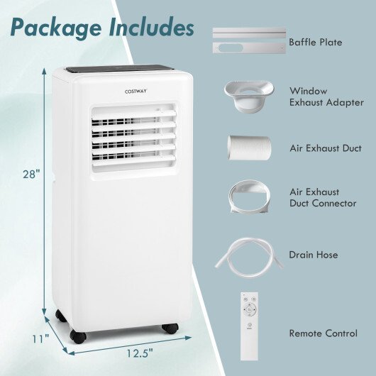 8000 BTU Portable Air Conditioner with Remote Control and LED Digital Display-White - Color: White - Image 3