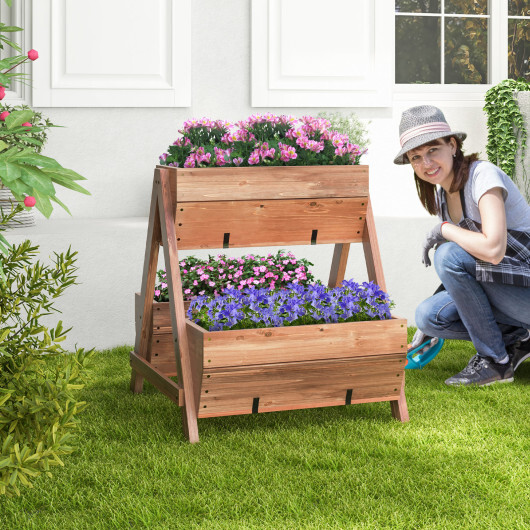 Vertical Raised Garden bed with 3 Wooden Planter Boxes-S - Color: Brown - Size: S - Image 2