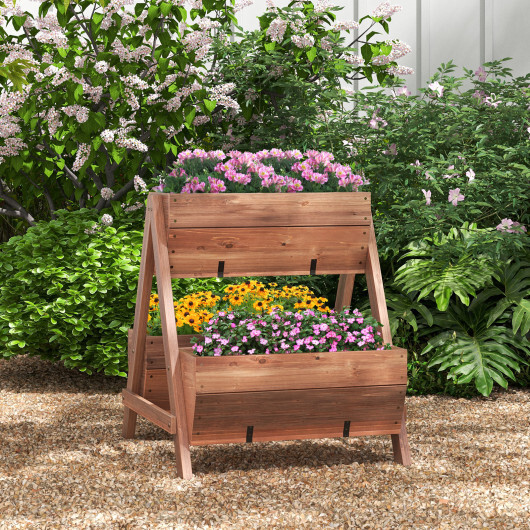 Vertical Raised Garden bed with 3 Wooden Planter Boxes-S - Color: Brown - Size: S - Image 3