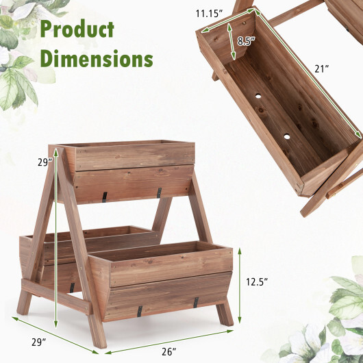 Vertical Raised Garden bed with 3 Wooden Planter Boxes-S - Color: Brown - Size: S - Image 4