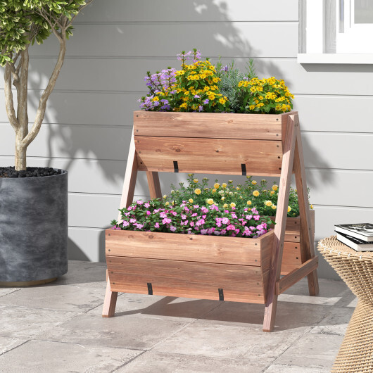 Vertical Raised Garden bed with 3 Wooden Planter Boxes-S - Color: Brown - Size: S - Image 5