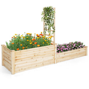 Raised Garden Bed with Trellis-Natural - Color: Natural