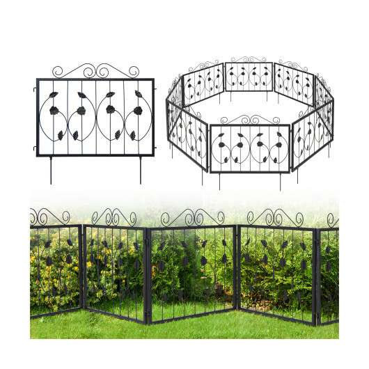 Decorative Garden Fence with 8 Panels Animal Barrier-Black - Color: Black