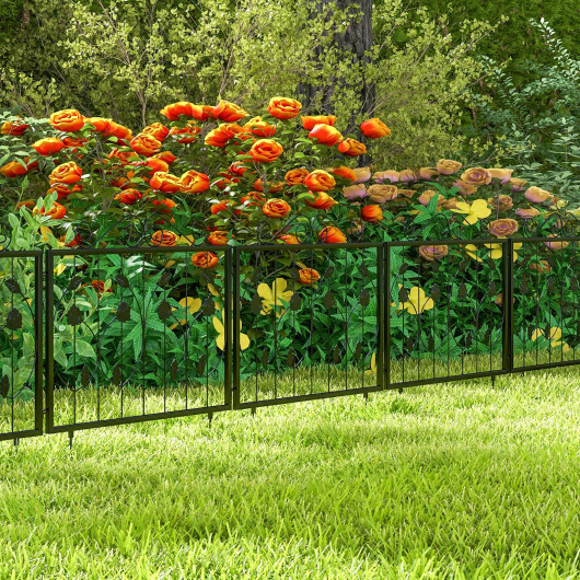 Decorative Garden Fence with 8 Panels Animal Barrier-Black - Color: Black - Image 2
