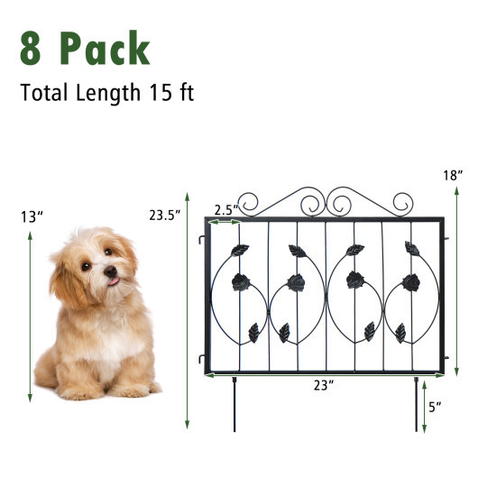 Decorative Garden Fence with 8 Panels Animal Barrier-Black - Color: Black - Image 4