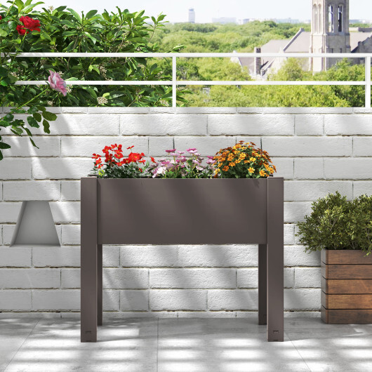 53L Raised Bed Grow Box Self-Watering Planter Box Stand with Water Level Monitor-Coffee - Color: Coffee - Image 2