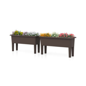 2 Pieces Raised Garden Beds Self-Watering Planter Box with Detachable Legs and Drainage Hole-Coffee - Color: Coffee