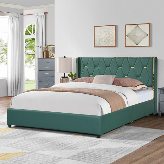 Full/Queen Size Upholstered Bed Frame with 4 Drawers-Green-Full Size - Color: Green - Size: Full Size - Image 2