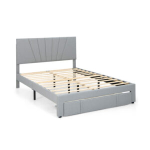 Full/Queen Size Upholstered Bed Frame with Drawer and Adjustable Headboard-Queen Size - Color: Gray - Size: Queen Size
