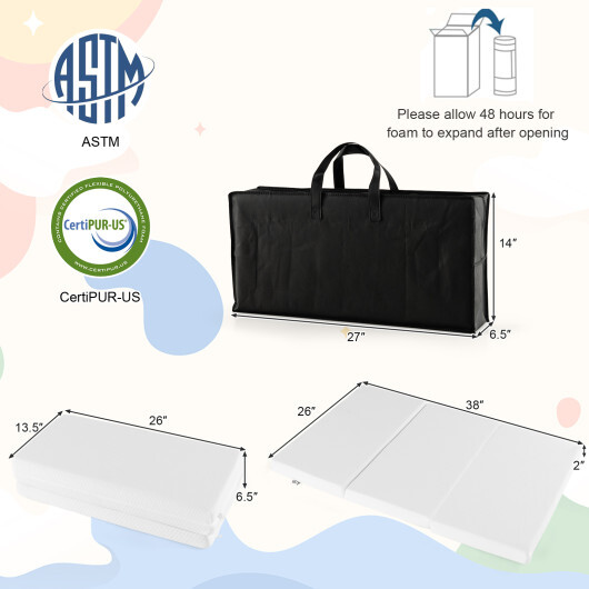 Portable Tri-fold Pack and Play Mattress Pad with Gel-Infused Memory Foam-White - Color: White - Image 4
