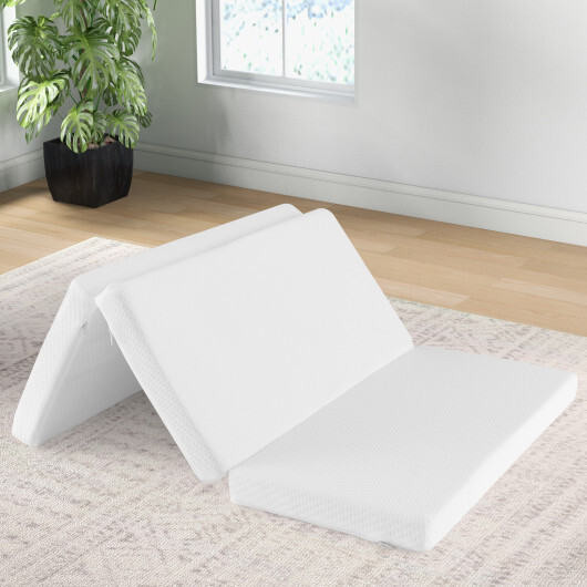 Portable Tri-fold Pack and Play Mattress Pad with Gel-Infused Memory Foam-White - Color: White - Image 5
