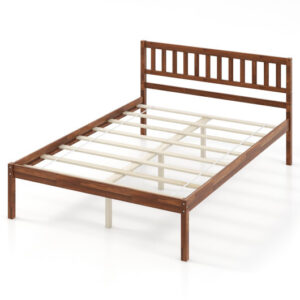 Twin/Full/Queen Size Wood Bed Frame with Headboard and Slat Support-Full Size - Color: Walnut - Size: Full Size