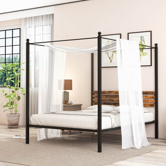 Queen Size Canopy Bed Frame with Under Bed Storage-Queen Size - Size: Queen Size - Image 2