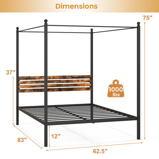 Queen Size Canopy Bed Frame with Under Bed Storage-Queen Size - Size: Queen Size - Image 5