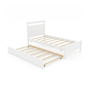 Twin Size Wooden Bed Frame with Trundle for Teens and Adults-White - Color: White - Size: Twin Size