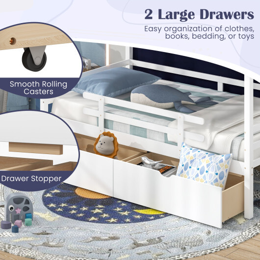 Twin House Bed with Tent and 2 Storage Drawers for Kids-White - Color: White - Size: Twin Size - Image 5