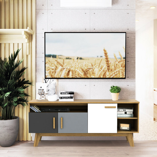 65 Inch TV Stand with 3 Storage Cabinets and 3 Open Shelves for Living Room - Color: Natural - Image 2