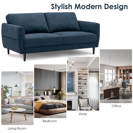 72 Inch Small Fabric Loveseat Sofa Couch with Wood Legs - Color: Navy - Image 3