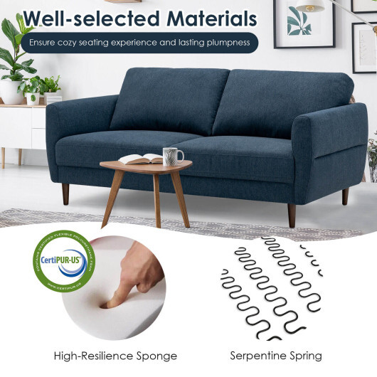 72 Inch Small Fabric Loveseat Sofa Couch with Wood Legs - Color: Navy - Image 5