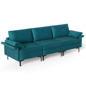 Large 3-Seat Sofa Sectional with Metal Legs for 3-4 people-Peacock Blue - Color: Peacock Blue