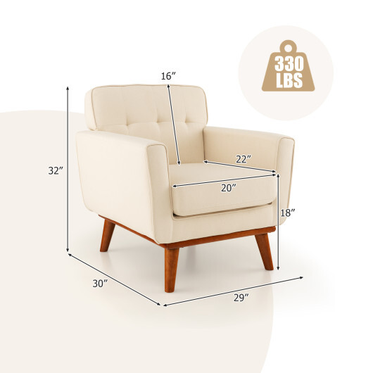 Modern Accent Chair Upholstered Linen Fabric Armchair with Removable Padded Seat Cushion-Beige - Color: Beige - Image 4