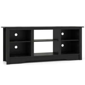 TV Stand for up to 65 Inch Flat Screen TVs with Adjustable Shelves for 18 Inch Electric Fireplace (Not Included)-Black - Color: Black
