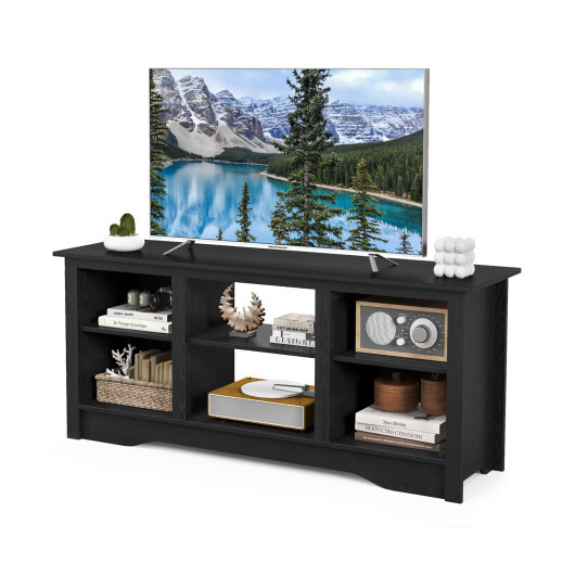 TV Stand for up to 65 Inch Flat Screen TVs with Adjustable Shelves for 18 Inch Electric Fireplace (Not Included)-Black - Color: Black - Image 4