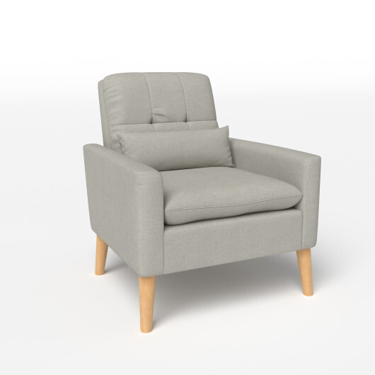 Accent Chair with Lumbar Pillow Natural Rubber Wood Legs Padded Cushions-Beige - Color: Beige - Image 2