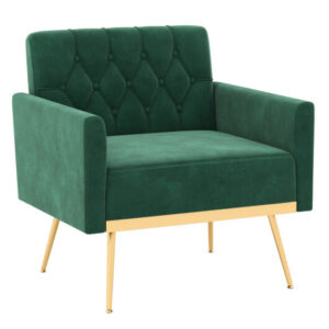 Modern Velvet Accent Chair with Button Tufted Back Golden Metal Legs and Adjustable Foot Pads-Turquoise - Color: Turquoise