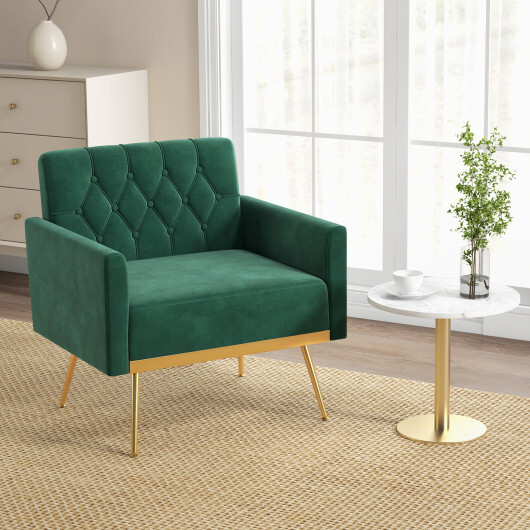 Modern Velvet Accent Chair with Button Tufted Back Golden Metal Legs and Adjustable Foot Pads-Turquoise - Color: Turquoise - Image 3