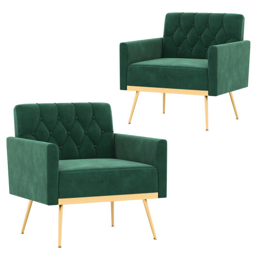 Modern Velvet Accent Chair with Button Tufted Back Golden Metal Legs and Adjustable Foot Pads-Turquoise - Color: Turquoise - Image 4