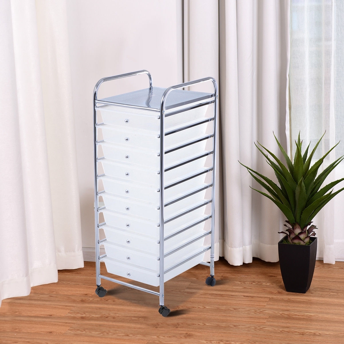 10 Drawer Rolling Storage Cart Organizer with 4 Universal Casters-Clear - Color: Transparent - Image 3
