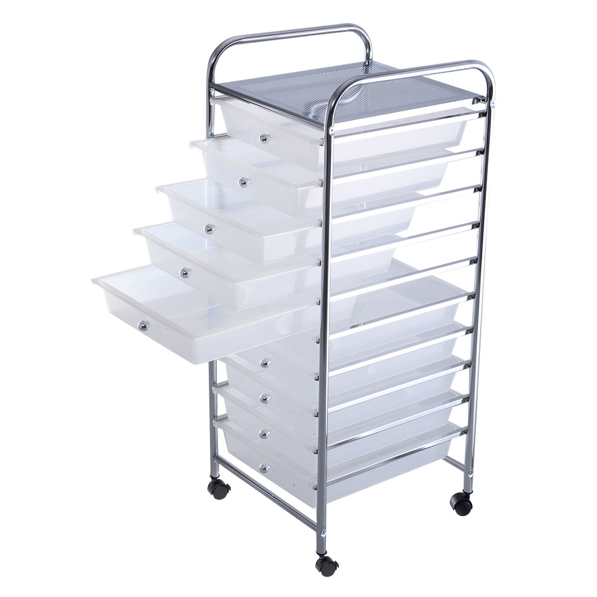 10 Drawer Rolling Storage Cart Organizer with 4 Universal Casters-Clear - Color: Transparent - Image 6