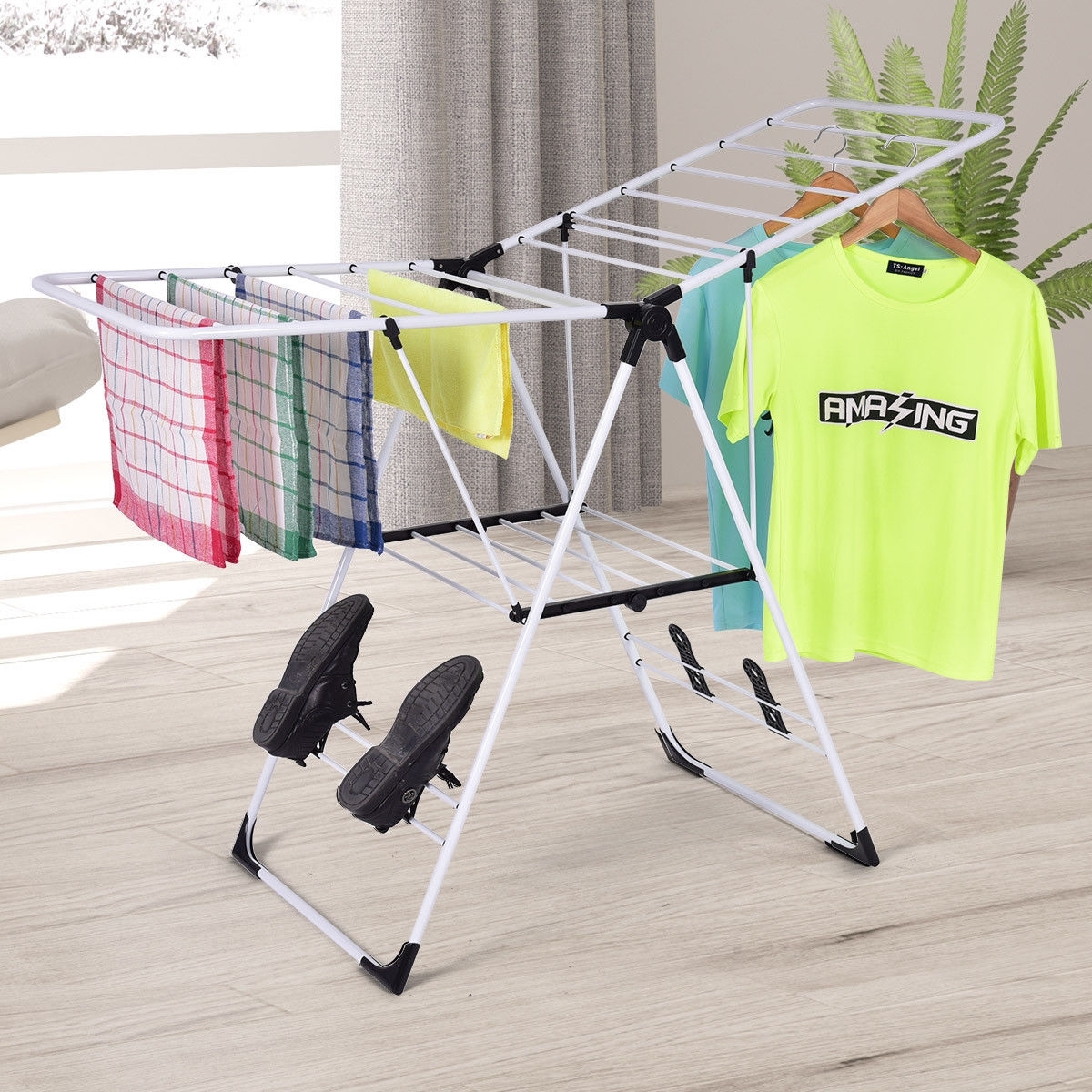 Portable Laundry Clothes Storage Drying Rack - Color: White - Image 2