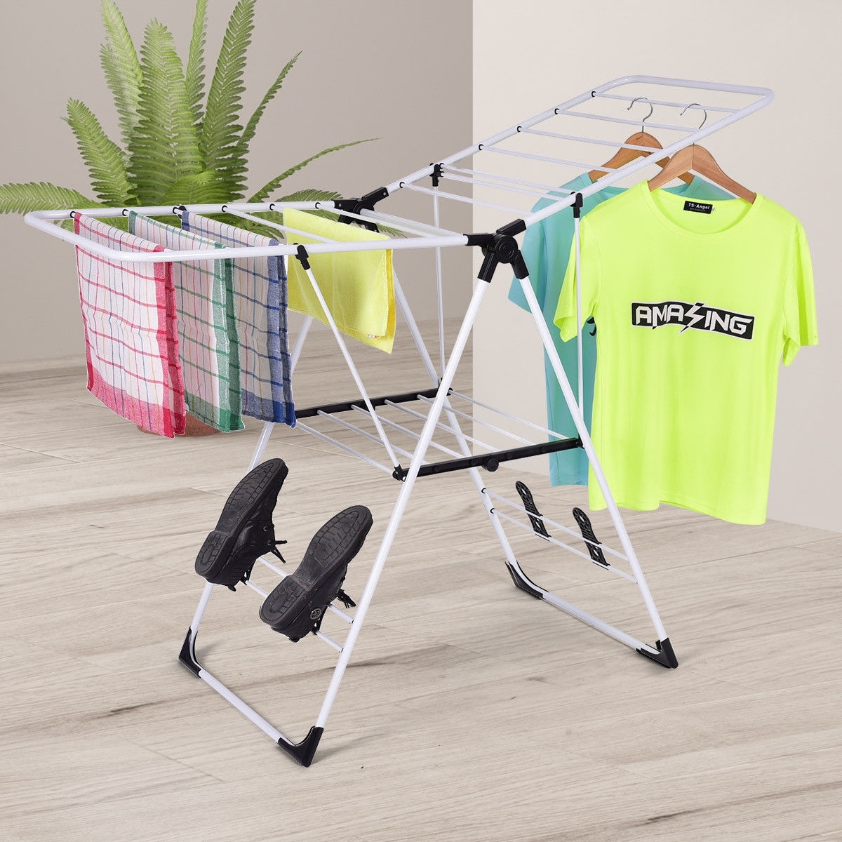 Portable Laundry Clothes Storage Drying Rack - Color: White - Image 4