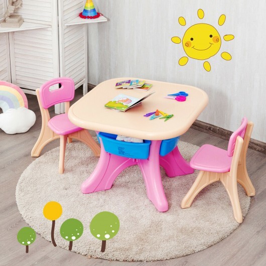 In/Outdoor 3-Piece Plastic Children Play Table & Chair Set - Color: Multicolor - Image 2