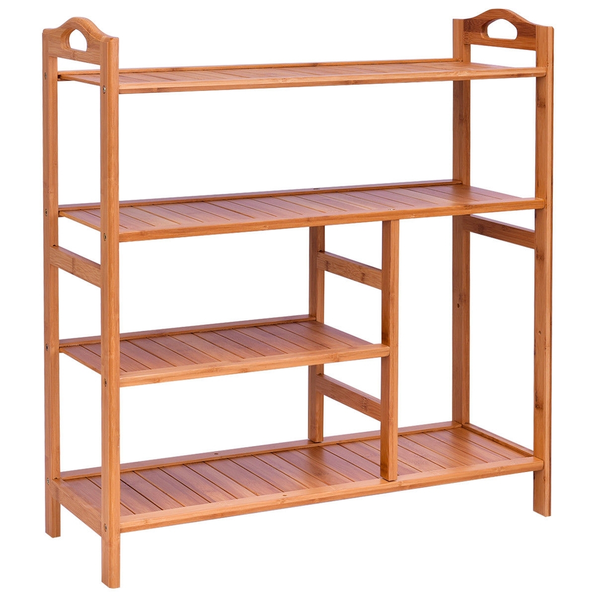 4 Tiers Multifunction Bamboo Storage Shoe Rack for Entryway Hallway - Color: Natural