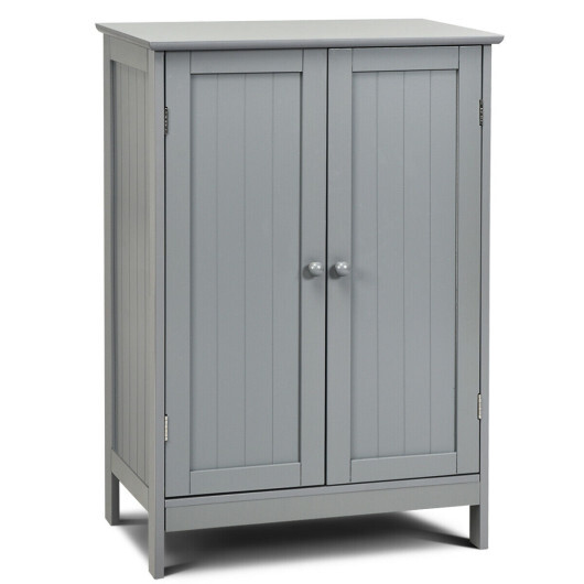 Bathroom Floor Storage Double Door Cupboard Cabinet-Gray - Color: Gray