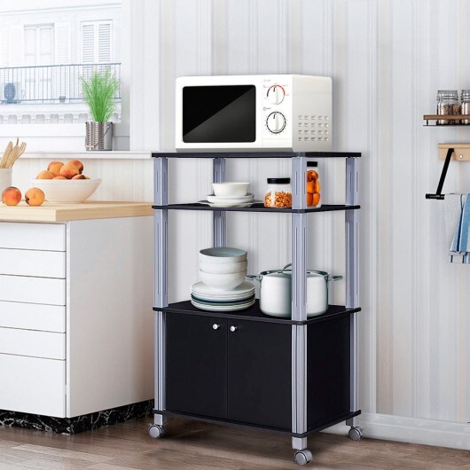 Microwave Rack Stand Rolling Storage Cart-Black - Color: Black - Image 2