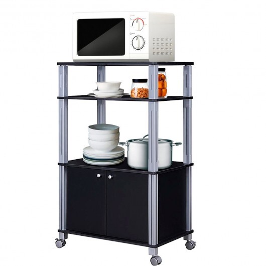 Microwave Rack Stand Rolling Storage Cart-Black - Color: Black - Image 3