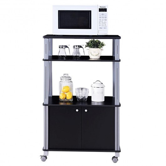 Microwave Rack Stand Rolling Storage Cart-Black - Color: Black - Image 4