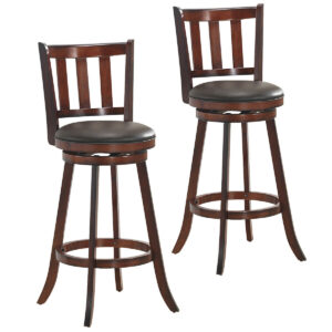 2 Pieces 360 Degree Swivel Wooden Counter Height Bar Stool Set with Cushioned Seat-31 inches - Color: Brown - Size: 31 inches
