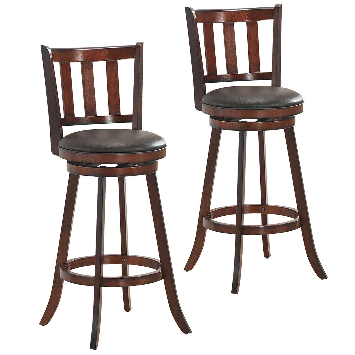 2 Pieces 360 Degree Swivel Wooden Counter Height Bar Stool Set with Cushioned Seat-31 inches - Color: Brown - Size: 31 inches